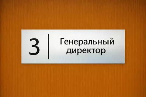 Серебристая металлическая кабинетная табличка с номером и должностью «Генеральный директор»
